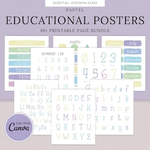 Póster educativo de estilo bohemio pastel, decoración de pared para sala de juegos, impresiones para la educación en el hogar, pósteres de aprendizaje, arte de pared para el aula, decoración de habitación de niños