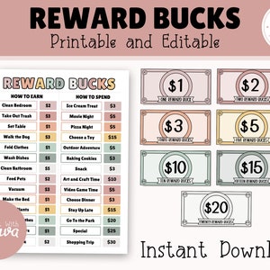 Earth Tones Editable Kids Reward Chart With Reward Bucks Allowance ...