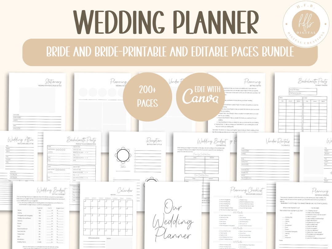Bride &amp; Bride Customizable Printable Wedding Planner Planning Guide ...