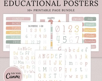 Erdton Boho Lernposter, Spielzimmer Wanddekor, Homeschool Drucke, Lernposter, Klassenzimmer Wandkunst, Kinderzimmer Dekor