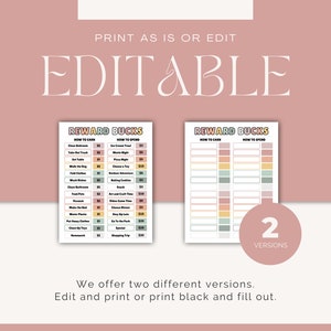 Earth Tones Editable Kids Reward Chart With Reward Bucks Allowance ...