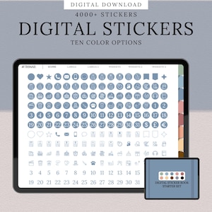 Starter Digital Stickers Set: PNG Files featuring Digital Stickers, Sticky Notes, Icon Stickers, Planner Stickers, and Goodnotes Stickers.