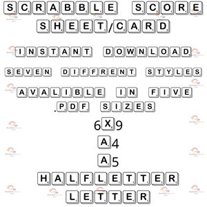 7 styles différents Feuilles de score Scrabble imprimables, carte de score Scrabble. Bloc de score Scrabble. Jeu de Scrabble. Pointage au Scrabble.
