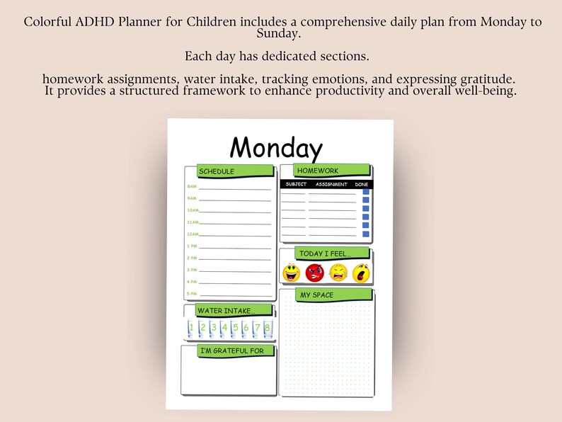ADHD Planner for Kids, Printable Kids ADHD Planner, Kids School Planner ...