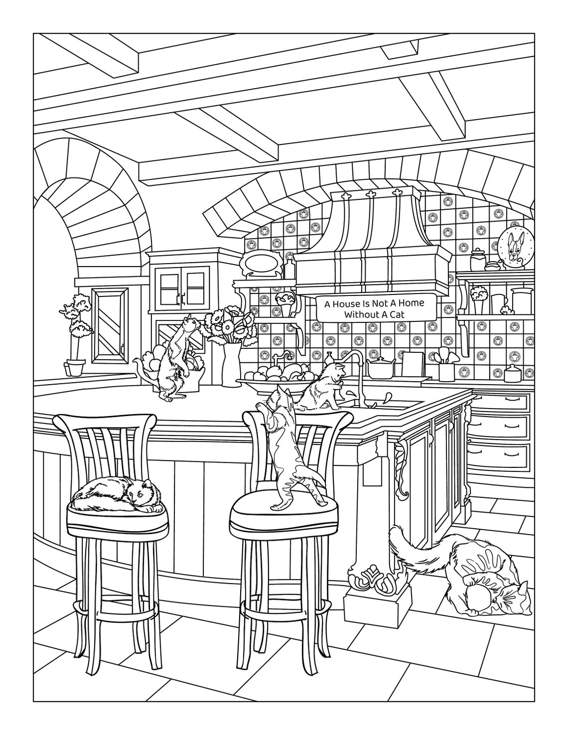 Cat Coloring Page Adult And Kids Colouring Book Cozy And Cute Cats 10 