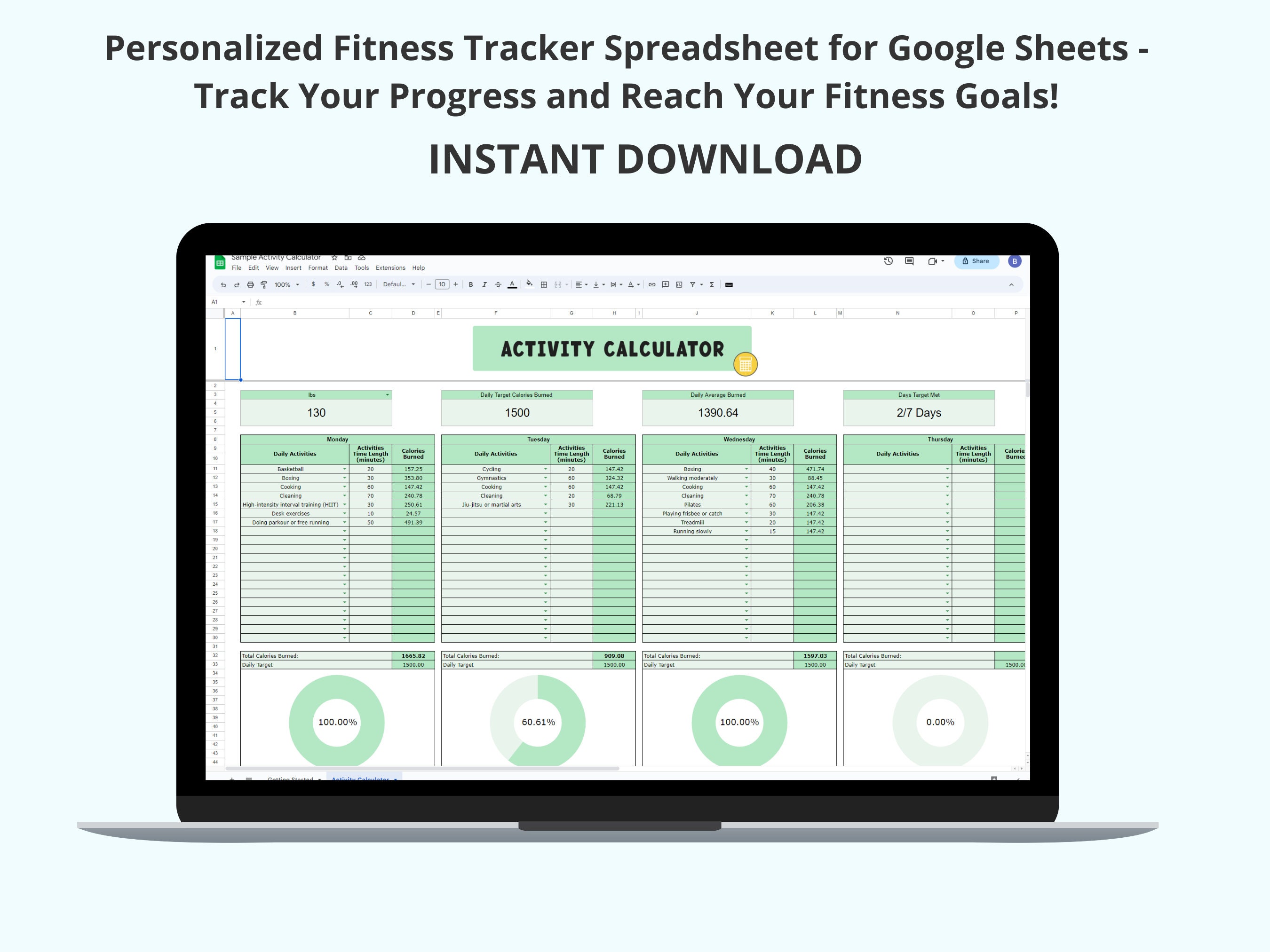 Personalized Fitness Tracker Spreadsheet for Google Sheets Track Your Progress and Reach Your Fitness Goals Etsy