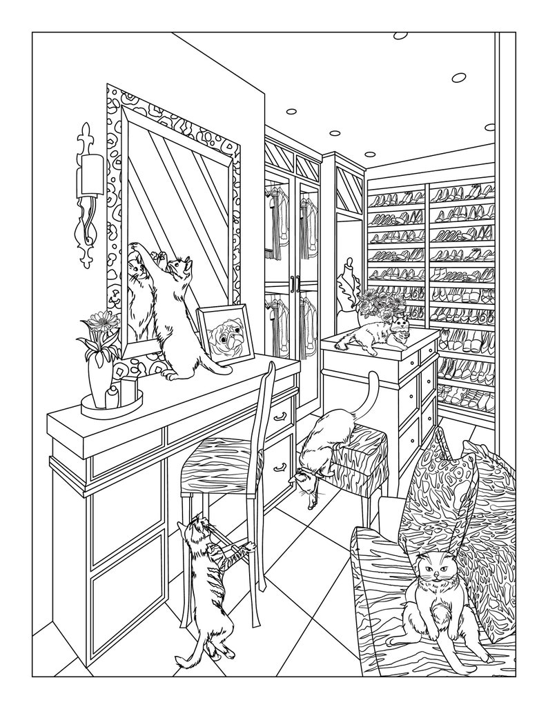 Cat Coloring Page Adult and Kids Colouring Book Cozy and Cute Cats 10 ...