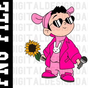 Bebé Benito PNG Bad Bunny con Girasol y Micrófono Imagen PNG Descarga Digital Archivo de Imagen