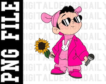 Baby Benito PNG Bad Bunny with Sunflower and Microphone Picture PNG Digital Download Image File