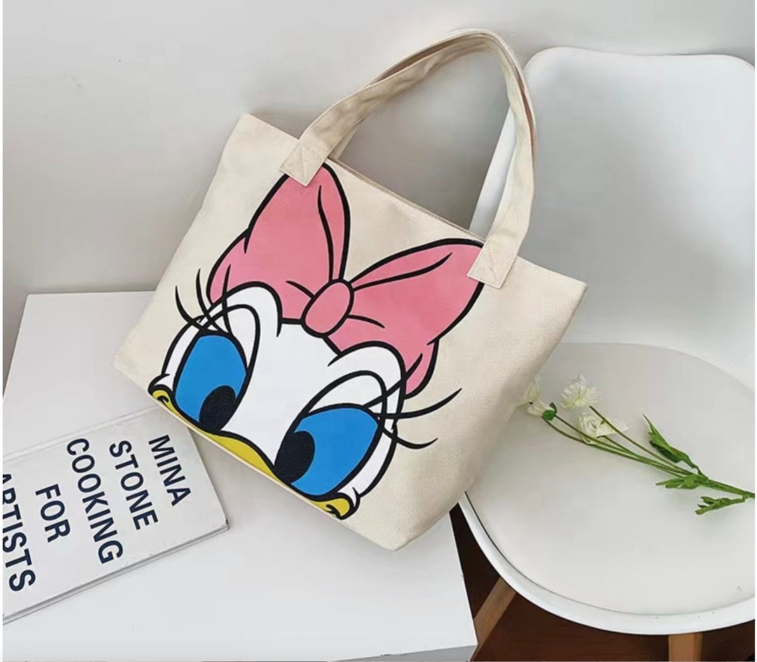 Women Daisy Duck Large Canvas Tote Shoulder Bag Girl Multipurpose