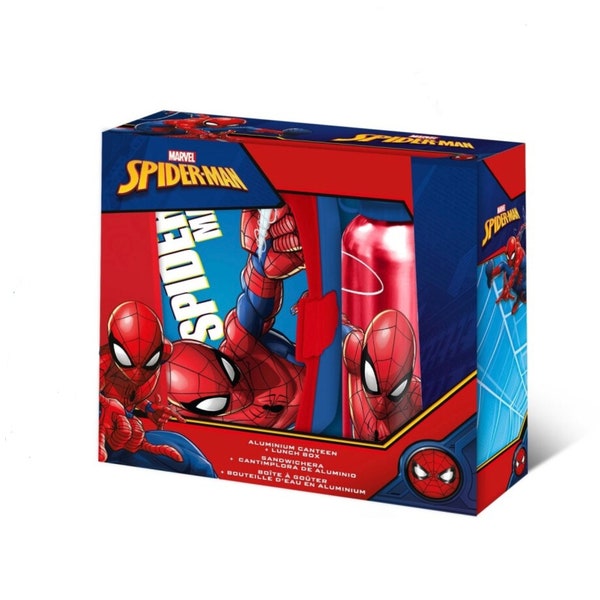 Disney Europe Marvel Spiderman School Picnic Kids Boys Childs Lunch Box w/ Drinking Bottle Water Set In Box