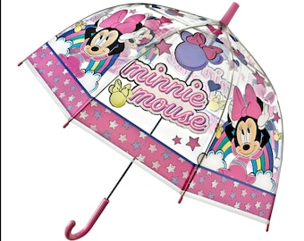 Disney Europe Minnie Mouse Umbrella Pink Clear Deep Curve Medium Girl Children-NWT