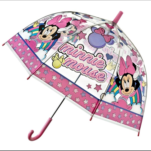 Disney Europe Minnie Mouse Umbrella Pink Clear Deep Curve Medium Girl Children-NWT