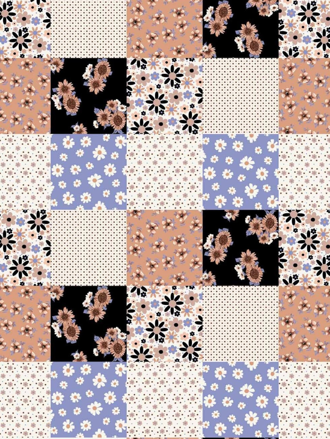 Patchwork Polka Dot and Floral Printed DBP Fabric. Available in