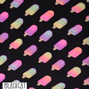 Rainbow Popsicles Printed DBP Fabric, Black/Multi.  Fabric by the yard.