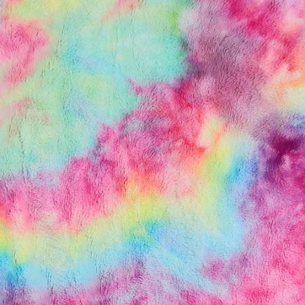 Tie Dye Faux Fur, Blue/Pink  Fabric by the Yard