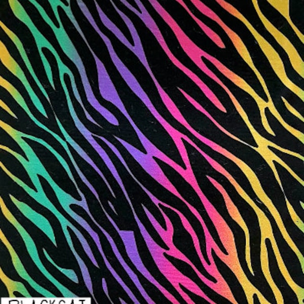 Ombre Rainbow Zebra Printed DBP Fabric, Black/Multi.   Fabric by the Yard