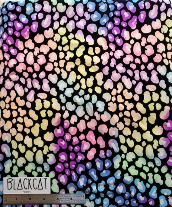 Mini Rainbow Cheetah Spots DBP Fabric, Black/Pink.   Fabric by the Yard