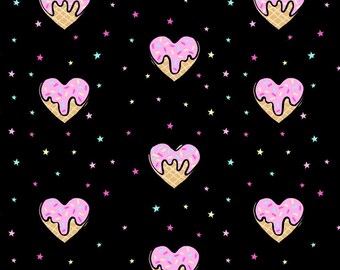 Waffle Hearts with Sprinkles Printed DBP Fabric.  Available in Black/Pink and Black/Tan,  Fabric by the yard.