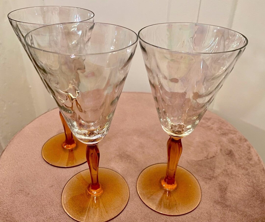 Vintage Fostoria Iridescent Wine Glasses/water Goblets With Etsy