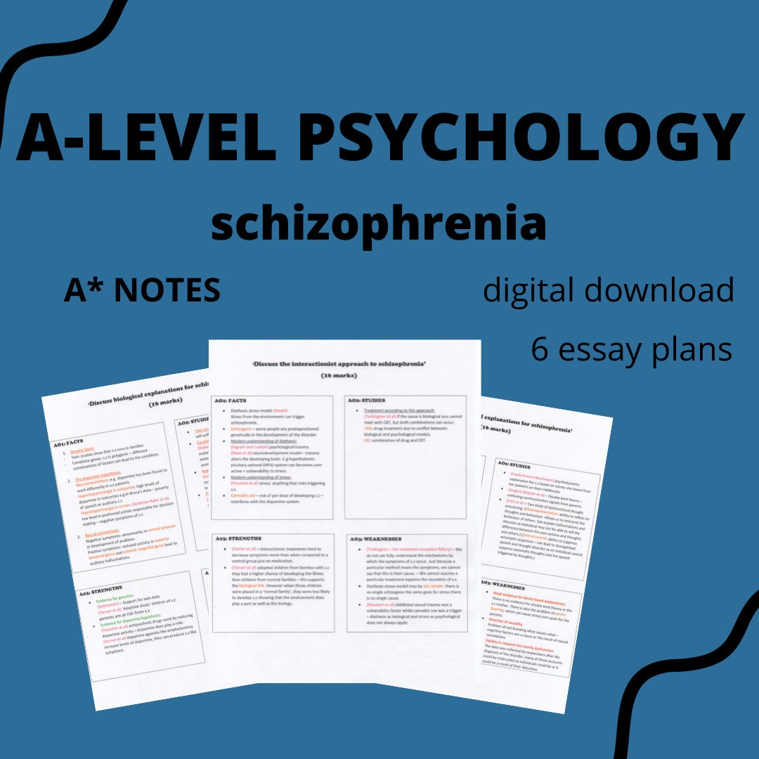 A Level Psychology Schizophrenia 16 Mark Essay Plans Etsy