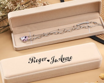 Foil Monogram Velvet Necklace Box, Custom Bracelet Jewelry Bar Case for Ceremony/Wedding, Jewelry Display Storage Gift Box for Girl/Women