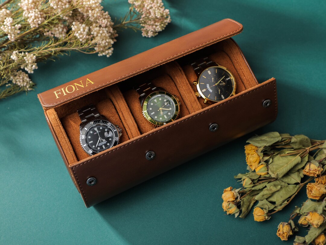 Personalised Leather Watch Case, Custom Watch Box, Travel Watch Box