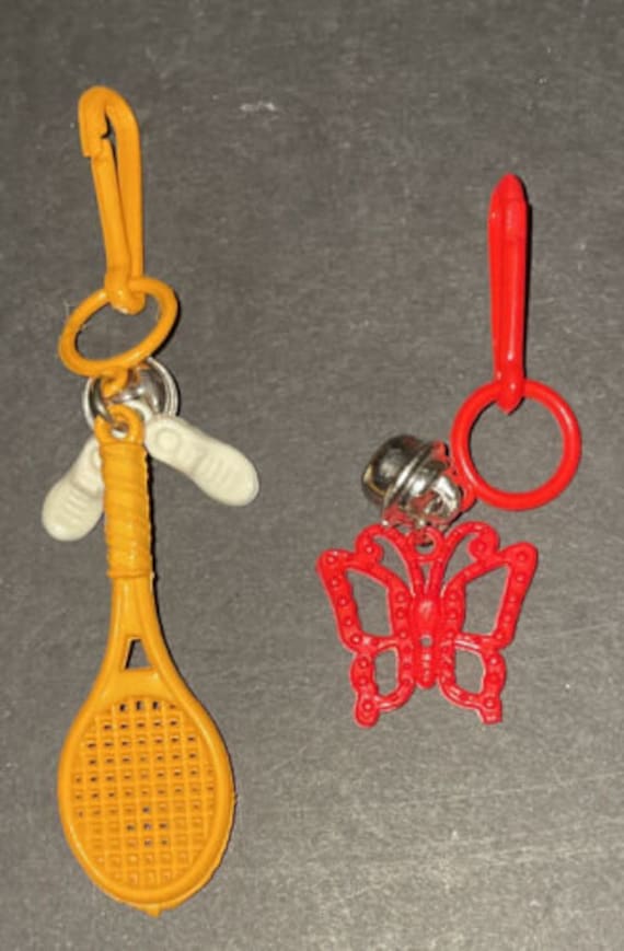 2) VINTAGE 1980s Plastic Bell Charm Tennis Racket/