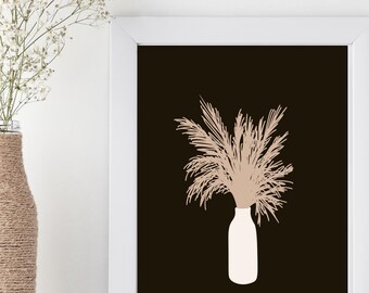 black and white prints, black, white tan wall art, plant wall art, botanical wall art, digital wall art, botanical wall decor, plant vase