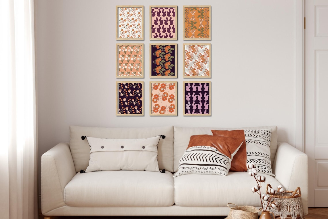 Botanical Gallery Wall Set, Retro Floral Print, Downloadable Gallery