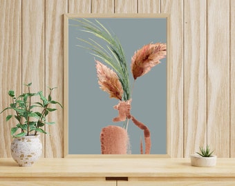 pampa, grabado de arte descargado, pampas altas, jarrón con pampas, pastos ornamentales, pastos de pampa, estampado botánico de salvia, estampado floral ruborizado