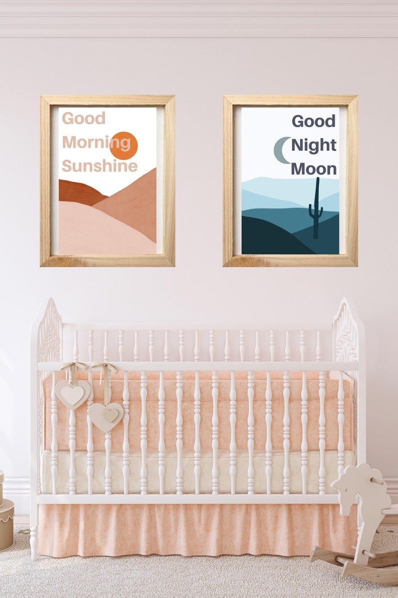 Nursery Wall Art, Boho Nursery Print Set, Modern Nursery Wall Art, Good Morning Sunshine Good