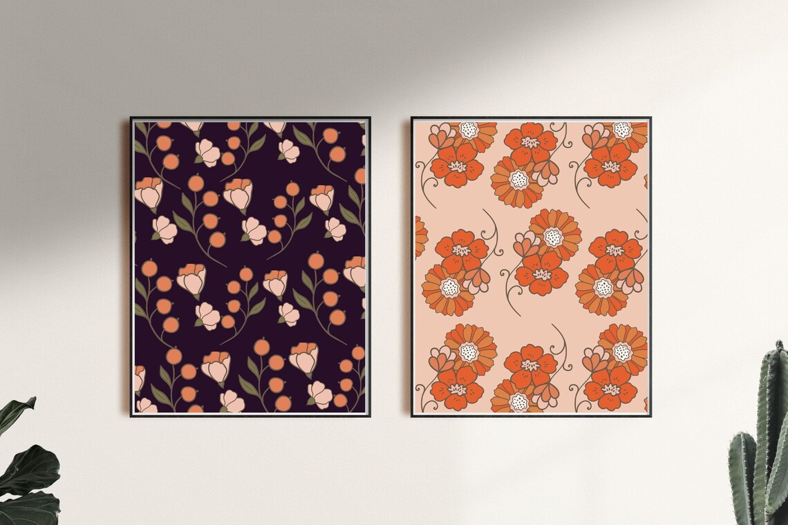 Botanical Gallery Wall Set, Retro Floral Print, Downloadable Gallery