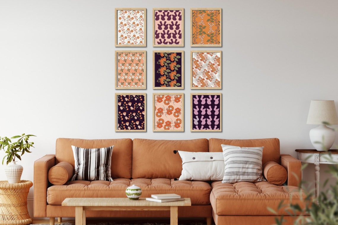 Botanical Gallery Wall Set, Retro Floral Print, Downloadable Gallery