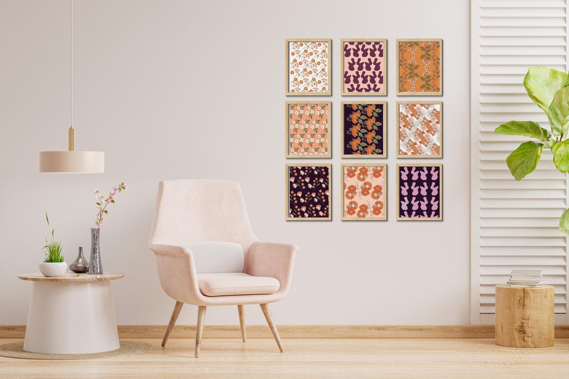 Botanical Gallery Wall Set, Retro Floral Print, Downloadable Gallery