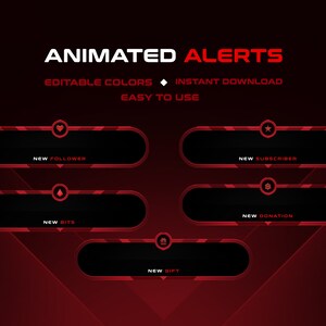 Animated Clean Twitch Alerts // Red Stream Alerts