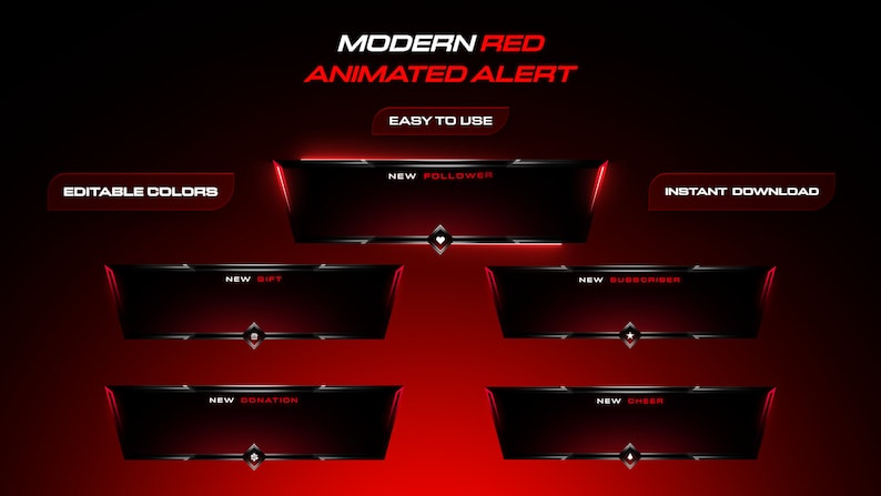 Red Visual Alert Examples Modern Red Twitch Alerts // Animated Red Twitch Alerts Template// Red ...