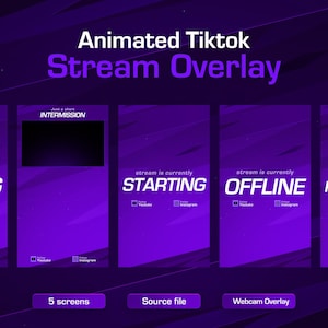 Animated Purple TikTok Stream Overlay Pack