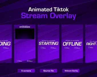 Animiertes Lila TikTok Stream Overlay Paket