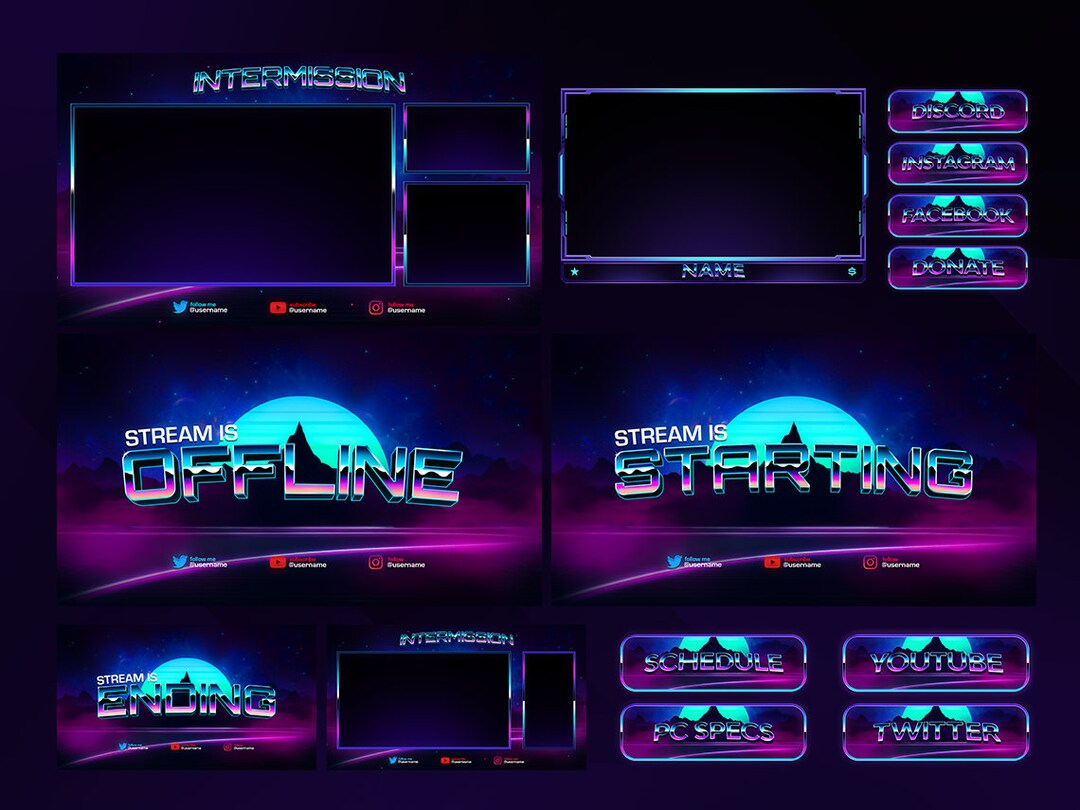 Retro Theme Twitch Stream Overlay Pack// Minimal Stream Overlay Pack - Cool Things To Add To Your Stream Overlay