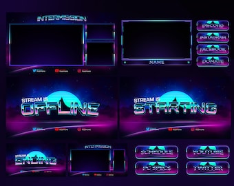 Paquete de superposición de transmisión de Twitch de tema retro// Plantilla de paquete de superposición de transmisión mínima// Plantilla de paquete de superposición de transmisión de Twitch completa