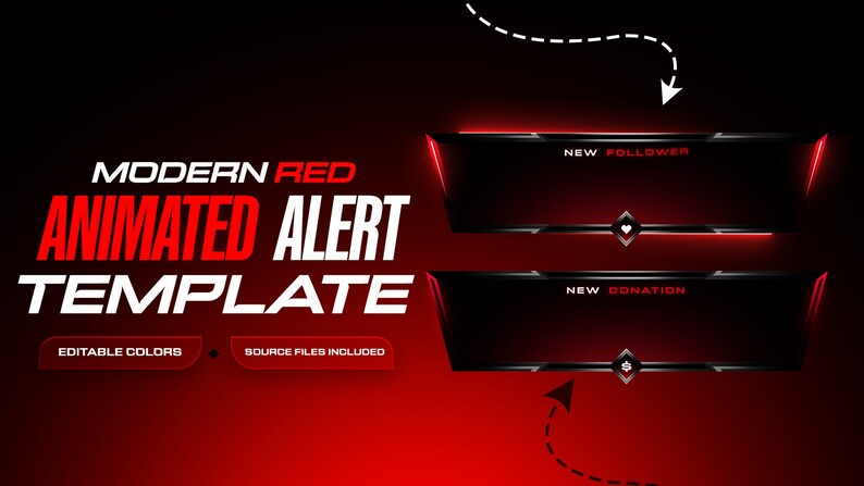 Red Visual Alert Examples Modern Red Twitch Alerts // Animated Red Twitch Alerts Template// Red ...