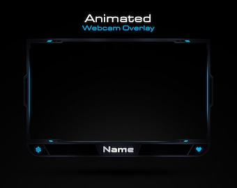 Animated Webcam Overlay: Clean Black and Blue Template