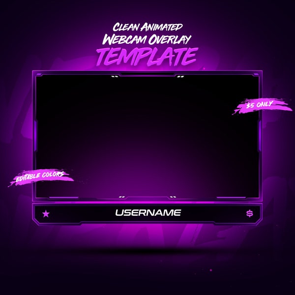 Clean Animated Webcam Overlay /Animated Twitch Webcam Overlay/Twitch Stream Overlay/Facecam Overlay/Facecam Animated// Purple Webcam overlay