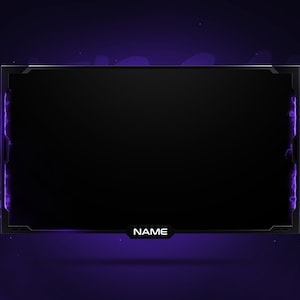 May include: A black screen with a purple glow around the edges. The screen has a white border with the word "NAME" in the center.