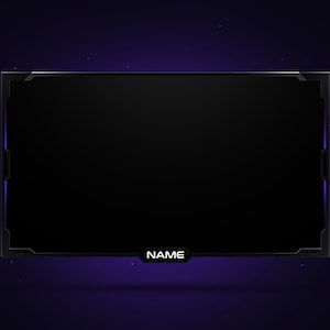 May include: A black and purple video game streaming overlay with the word "NAME" in white text at the bottom.