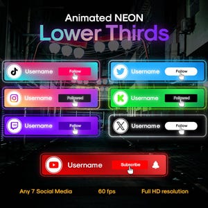 Neon Social Media Popup for YouTube, Twitch, Kick Streams and Videos || Socials Widget || Custom Animated Lower Thirds