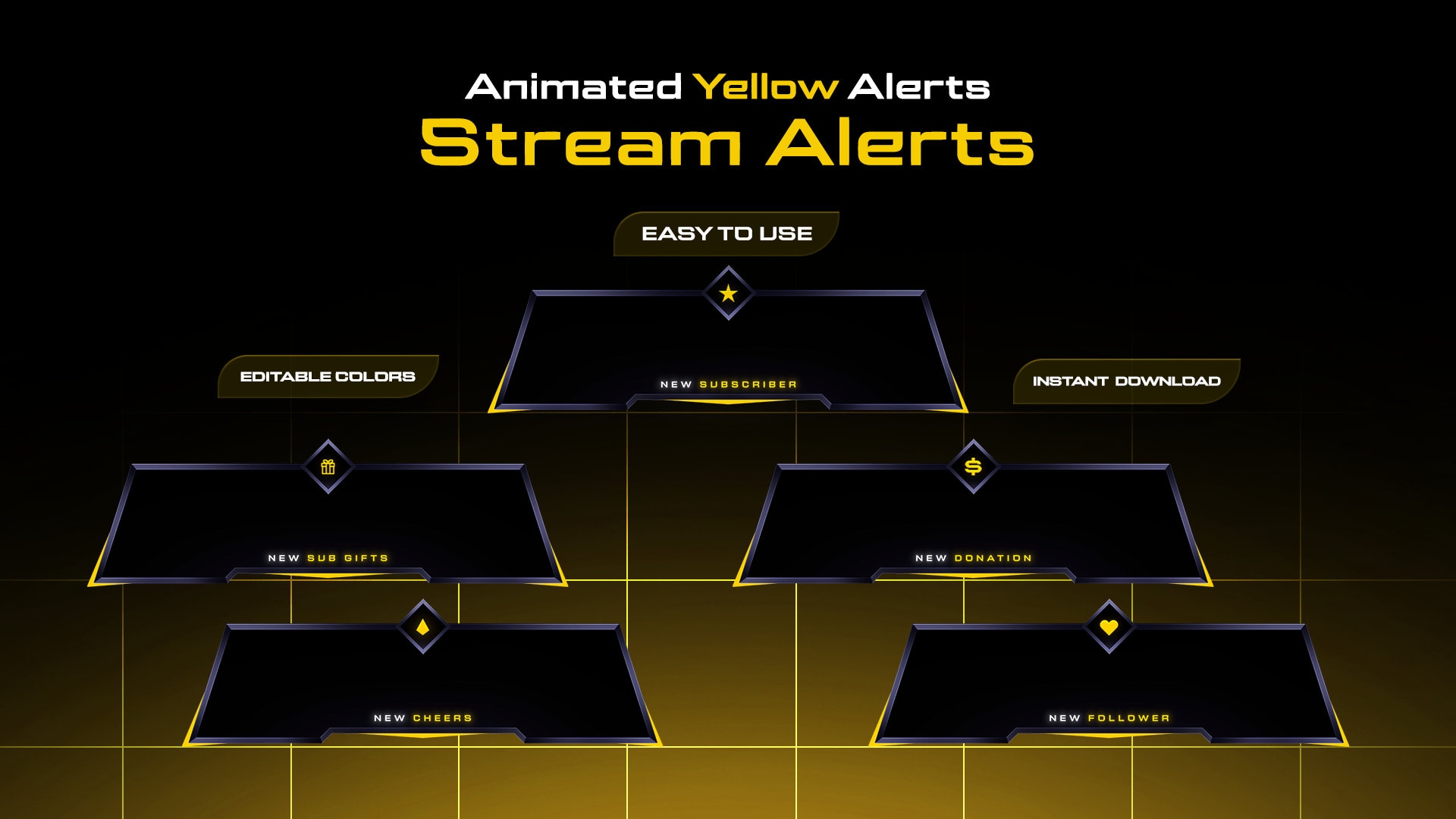 Yellow Streaming Service Animated Yellow Stream Alerts: Twitch, Youtube, Facebook Streams - Etsy