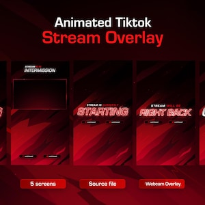 Animated Red TikTok Stream Overlay Pack: Minimalist Design