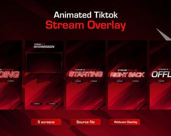 Animated Red TikTok Stream Overlay Pack: Minimalist Design